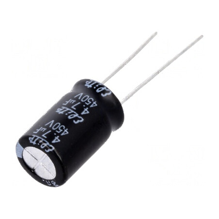 Condensator electrolitic THT 4,7uF 450VDC Ø10x16mm ±20% | Electronic-mag.ro | Componente Electronice