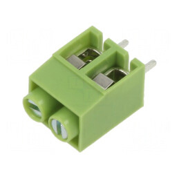 Regletă de conexiuni PCB 90° 5mm 2 piste verde | Electronic-mag.ro | Componente Electronice