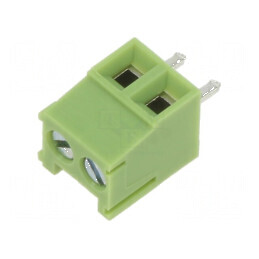 Regletă de conexiuni PCB unghi 90° 3,5mm 2 piste verde | Electronic-mag.ro | Componente Electronice