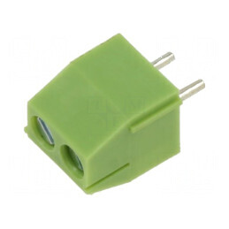 Regletă de conexiuni pentru PCB unghi 90° 3,5mm 2 piste verde | Electronic-mag.ro | Componente Electronice