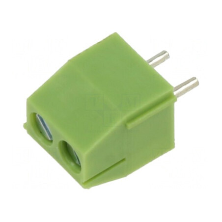 Regletă de conexiuni pentru PCB unghi 90° 3,5mm 2 piste verde | Electronic-mag.ro | Componente Electronice
