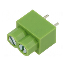 Regletă de conexiuni pentru PCB 90° 5mm 2 piste verde | Electronic-mag.ro | Componente Electronice