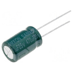 Condensator electrolitic low ESR THT 470uF 25VDC Ø10x16mm | Electronic-mag.ro | Componente Electronice