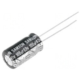 Condensator electrolitic low ESR THT 100uF 63VDC Ø8x16mm | Electronic-mag.ro | Componente Electronice