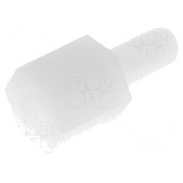 Piuliță distanțieră hexagonală filetată poliamidă M3 6mm | Electronic-mag.ro | Componente Electronice
