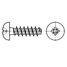 Şurub pentru plastic 2,2x4,5mm Cap rotund Pozidriv PZ1 oţel | Electronic-mag.ro | Componente Electronice