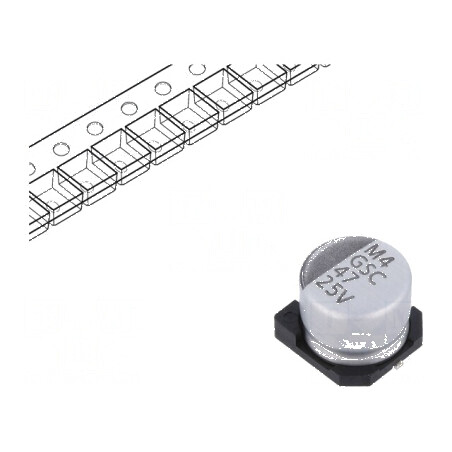 Condensator electrolitic SMD 47uF 25VDC ±20% -55÷105°C 2000h | Electronic-mag.ro | Componente Electronice