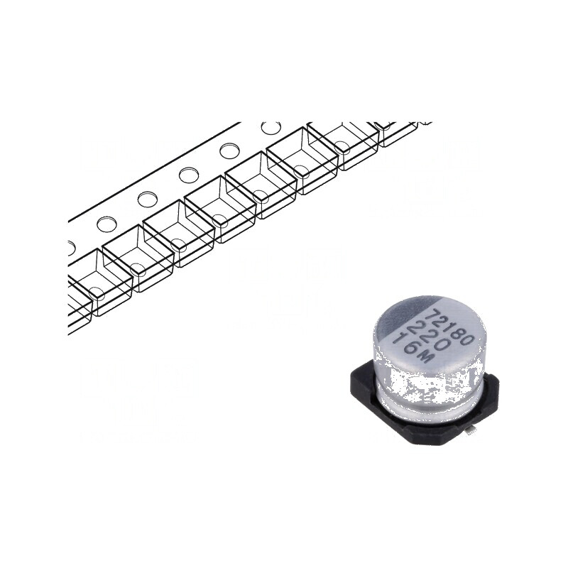 Condensator electrolitic SMD 220uF 16V 3000h Ø8x6,2mm ±20% | Electronic-mag.ro | Componente Electronice Condensator electrolitic SMD 220uF 16V 3000h Ø8x6,2mm ±20% | Electronic-mag.ro | Componente Electronice