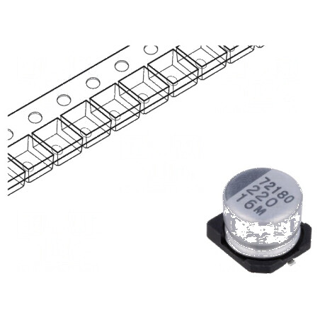 Condensator electrolitic SMD 220uF 16V 3000h Ø8x6,2mm ±20% | Electronic-mag.ro | Componente Electronice