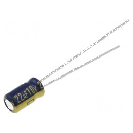 Condensator electrolitic low ESR THT 22uF 10VDC Ø4x7mm ±20% | Electronic-mag.ro | Componente Electronice