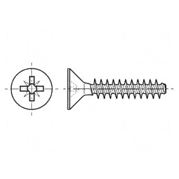 Şurub pentru plastic 3x8 Cap îngropat Pozidriv PZ1 oţel zincat | Electronic-mag.ro | Componente Electronice