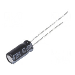 Condensator electrolitic low ESR 47uF 25V THT Ø5x11mm ±20% | Electronic-mag.ro | Componente Electronice