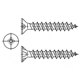 Şurub PAL 4x50 mm cu cap îngropat Pozidriv PZ2 din oţel | Electronic-mag.ro | Componente Electronice