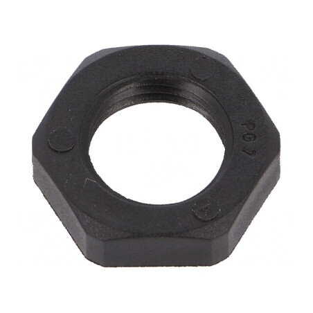 Piuliță PG7 poliamidă 5mm Cheie 19mm neagră -40÷100°C | Electronic-mag.ro | Componente Electronice