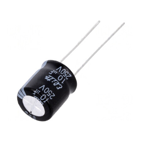 Condensator electrolitic THT 10uF 250VDC Ø10x12mm 5mm Raster | Electronic-mag.ro | Componente Electronice