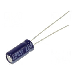 Condensator electrolitic THT 22uF 63V 5x11mm 2mm Raster | Electronic-mag.ro | Componente Electronice