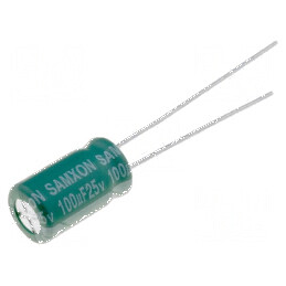 Condensator electrolitic low ESR 100uF 25VDC THT Ø6,3x11mm | Electronic-mag.ro | Componente Electronice
