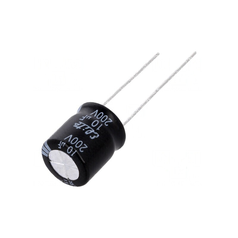 Condensator electrolitic THT 10uF 200VDC Ø10x12,5mm ±20% | Electronic-mag.ro | Componente Electronice Condensator electrolitic THT 10uF 200VDC Ø10x12,5mm ±20% | Electronic-mag.ro | Componente Electronice
