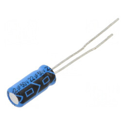 Condensator electrolitic THT 22uF 50VDC 2mm ±20% | Electronic-mag.ro | Componente Electronice