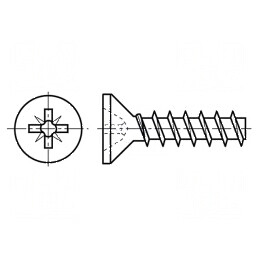 Şurub pentru plastic 3,5x20 mm Cap îngropat Pozidriv PZ2 Oţel zincat | Electronic-mag.ro | Componente Electronice