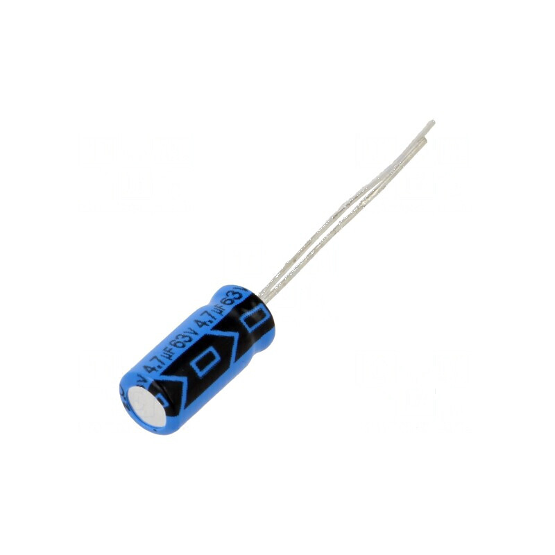 Condensator electrolitic THT 4,7uF 63VDC 2mm ±20% | Electronic-mag.ro | Componente Electronice Condensator electrolitic THT 4,7uF 63VDC 2mm ±20% | Electronic-mag.ro | Componente Electronice