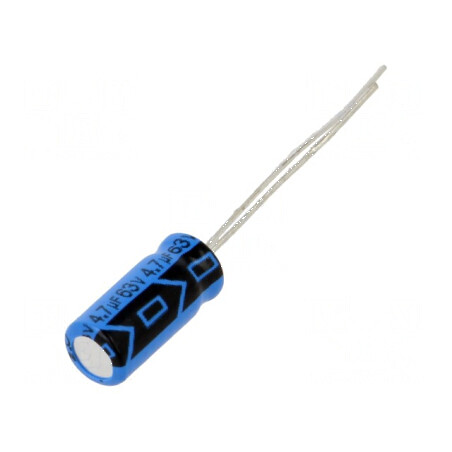 Condensator electrolitic THT 4,7uF 63VDC 2mm ±20% | Electronic-mag.ro | Componente Electronice