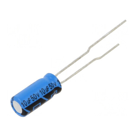 Condensator electrolitic THT 10uF 50VDC 2mm ±20% | Electronic-mag.ro | Componente Electronice