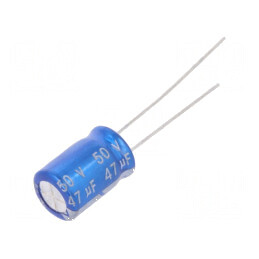 Condensator electrolitic THT 47uF 50VDC Ø8x11,5mm ±20% 7000h | Electronic-mag.ro | Componente Electronice