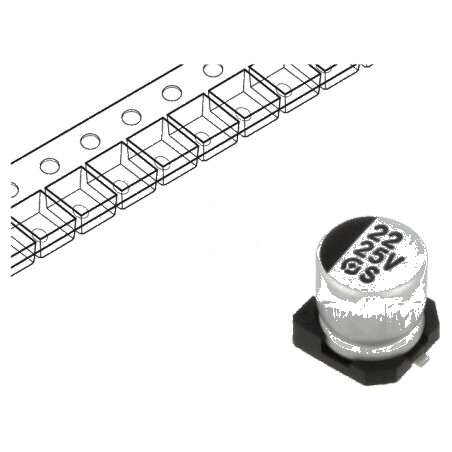 Condensator electrolitic SMD 22uF 25VDC 5x5,4mm ±20% 38mA | Electronic-mag.ro | Componente Electronice