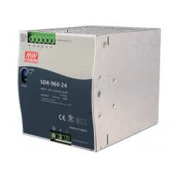 Alimentator: pulsatoriu pentru şină DIN 960W 24VDC 40A OUT: 1: cod: SDR-960-24,  | Electronic-mag.ro | Componente Electronice