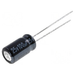 Condensator electrolitic THT 100uF 25V 6,3x11mm ±20% | Electronic-mag.ro | Componente Electronice