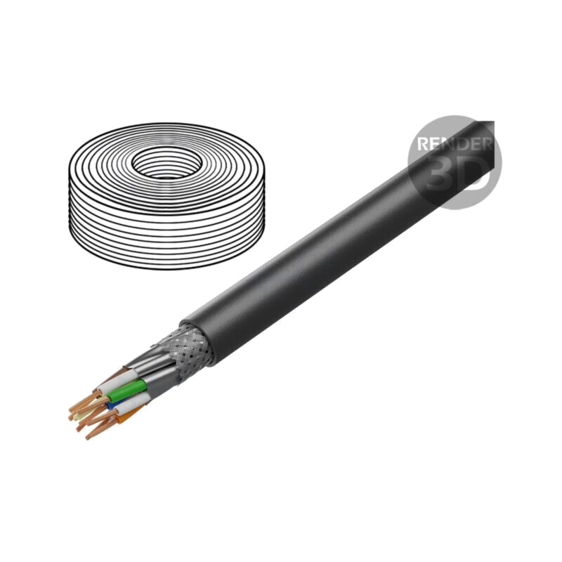 Cablu; S/FTP; 4x2x26AWG; 7; litat; Cu; FRNC; negru; Øcablu: 7,1mm Cablu; S/FTP; 4x2x26AWG; 7; litat; Cu; FRNC; negru; Øcablu: 7,1mm