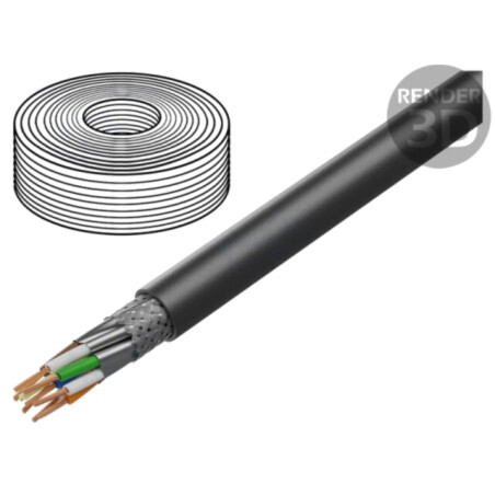 Cablu; S/FTP; 4x2x26AWG; 7; litat; Cu; FRNC; negru; Øcablu: 7,1mm