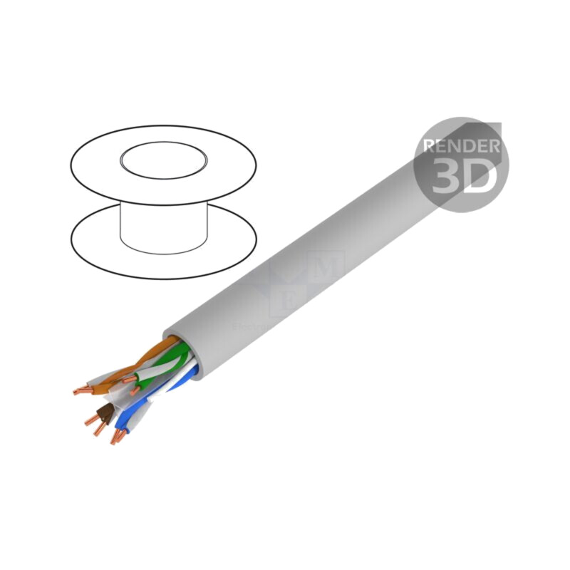 Cablu; U/UTP; 6; sârmă; Cu; LSZH; gri; 305m; Øcablu: 6mm