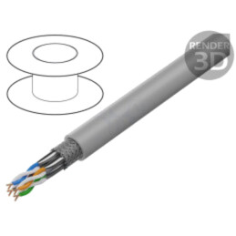 Cablu; S/FTP; 4x2x23AWG; 7; sârmă; Cu; LSZH; gri; 305m; Øcablu: 7,8mm