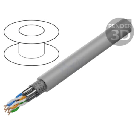 Cablu; S/FTP; 4x2x23AWG; 7; sârmă; Cu; LSZH; gri; 305m; Øcablu: 7,8mm