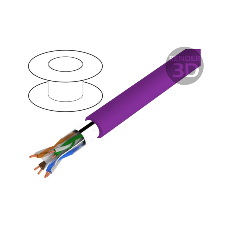 Cablu; F/UTP; 4x2x23AWG; 6; sârmă; Cu; LSZH; violet; 305m; Øcablu: 6mm Cablu; F/UTP; 4x2x23AWG; 6; sârmă; Cu; LSZH; violet; 305m; Øcablu: 6mm