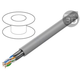 Cablu; U/FTP; 4x2x23AWG; 6a; sârmă; Cu; PVC; gri; 305m; Øcablu: 7,8mm