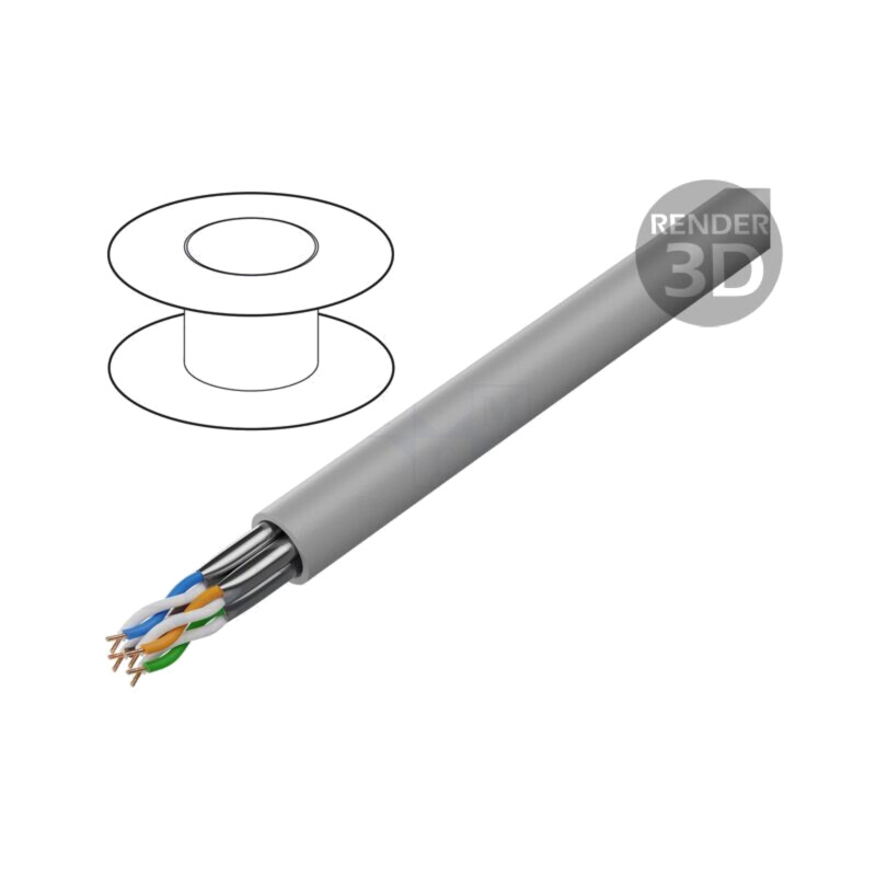 Cablu; U/FTP; 4x2x23AWG; 6a; sârmă; Cu; PVC; gri; 305m; Øcablu: 7,8mm Cablu; U/FTP; 4x2x23AWG; 6a; sârmă; Cu; PVC; gri; 305m; Øcablu: 7,8mm