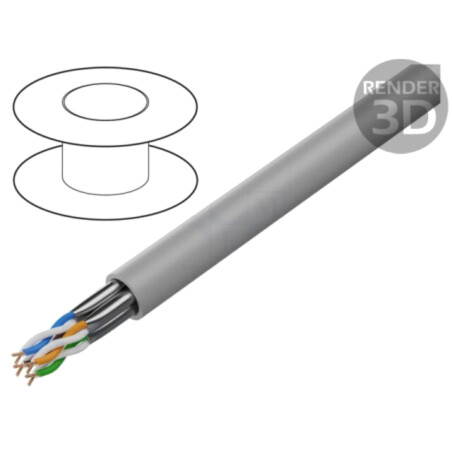 Cablu; U/FTP; 4x2x23AWG; 6a; sârmă; Cu; PVC; gri; 305m; Øcablu: 7,8mm