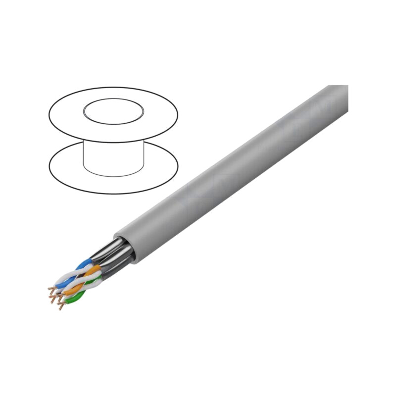 Cablu; U/FTP; 4x2x23AWG; 6a; sârmă; Cu; LSZH; gri; 305m; Øcablu: 7,5mm