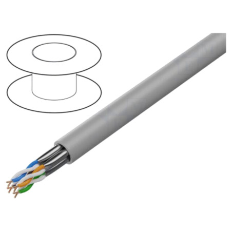 Cablu; U/FTP; 4x2x23AWG; 6a; sârmă; Cu; LSZH; gri; 305m; Øcablu: 7,5mm