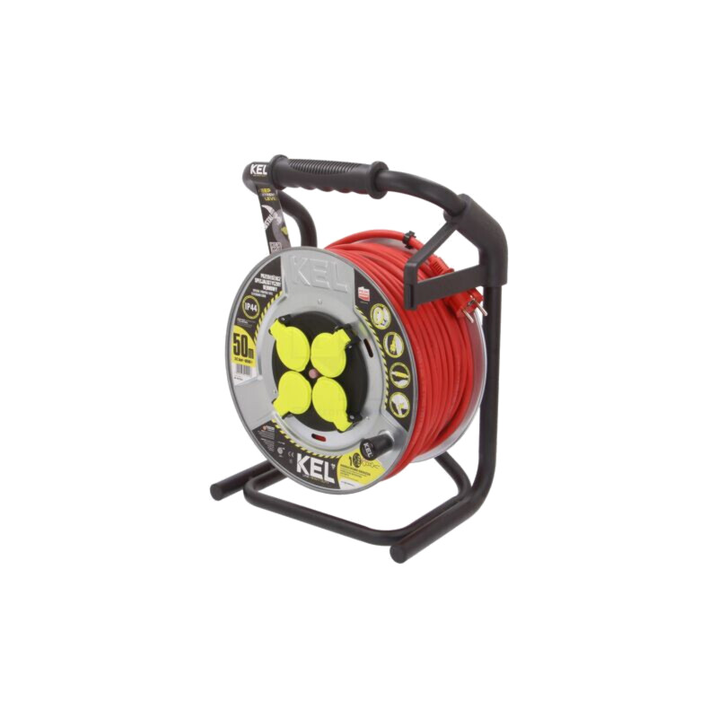 Prelungitor alimentare; 3x2,5mm2; Prize: 4; gumă; roşu; 50m; 16A Prelungitor alimentare; 3x2,5mm2; Prize: 4; gumă; roşu; 50m; 16A