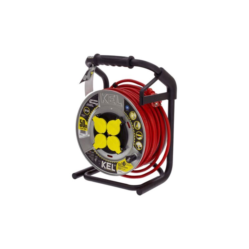 Prelungitor alimentare; 3x2,5mm2; Prize: 4; gumă; roşu; 50m; 16A