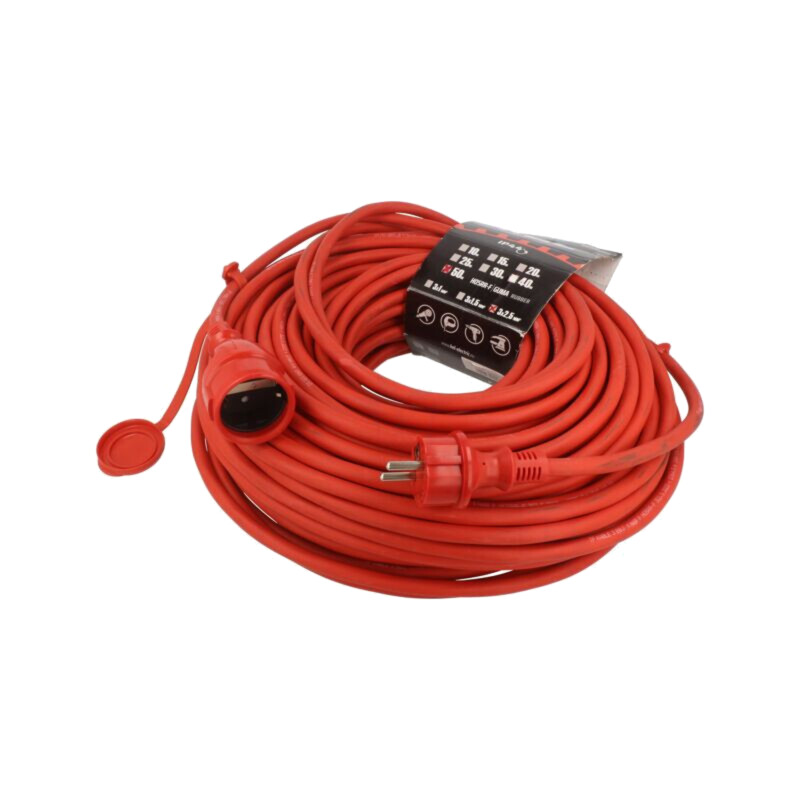 Prelungitor alimentare; 3x2,5mm2; Prize: 1; gumă; roşu; 50m; 16A
