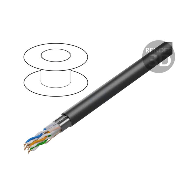 Cablu; F/UTP; 4x2x23AWG; 6; la exterior; sârmă; Cu; PE; negru; 305m Cablu; F/UTP; 4x2x23AWG; 6; la exterior; sârmă; Cu; PE; negru; 305m