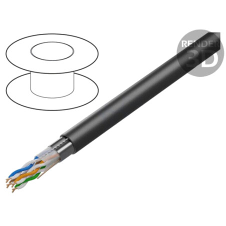 Cablu; F/UTP; 4x2x23AWG; 6; la exterior; sârmă; Cu; PE; negru; 305m