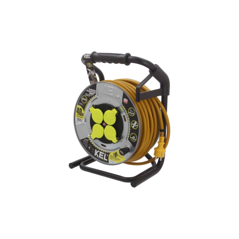 Prelungitor alimentare; 3x2,5mm2; Prize: 4; gumă; galben; 40m; 16A Prelungitor alimentare; 3x2,5mm2; Prize: 4; gumă; galben; 40m; 16A