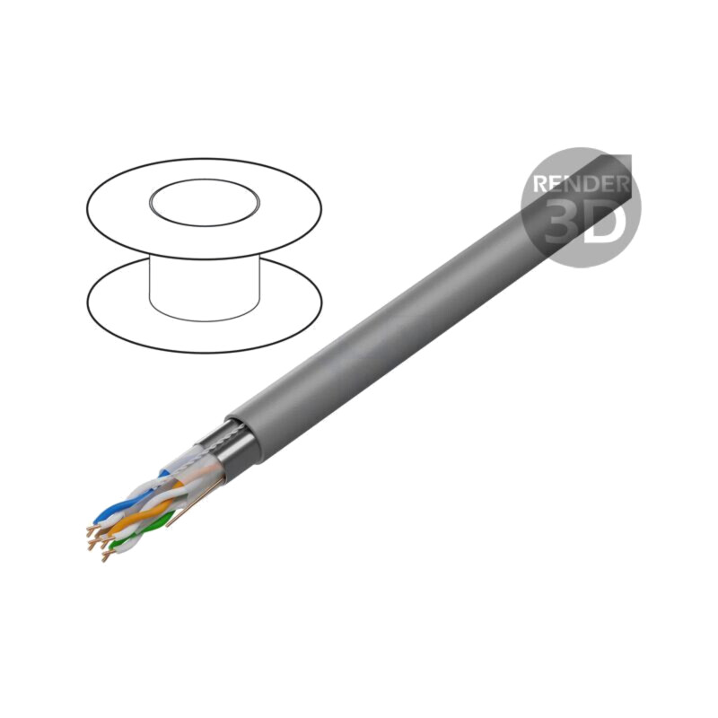 Cablu; F/UTP; 4x2x23AWG; 6; sârmă; Cu; PVC; gri; 305m; Øcablu: 7,5mm