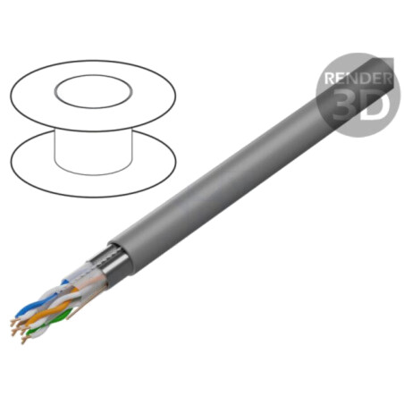 Cablu; F/UTP; 4x2x23AWG; 6; sârmă; Cu; PVC; gri; 305m; Øcablu: 7,5mm